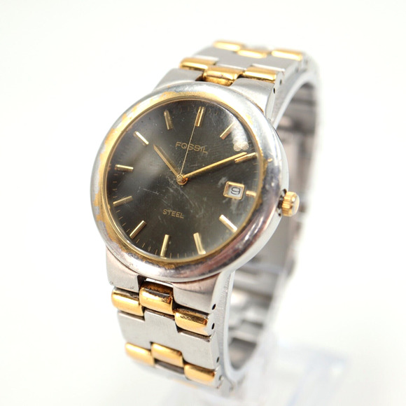 Vintage Fossil Arkitekt Watch Faded Two Tone 35mm Gray Date Dial w New Battery - Picture 1 of 16